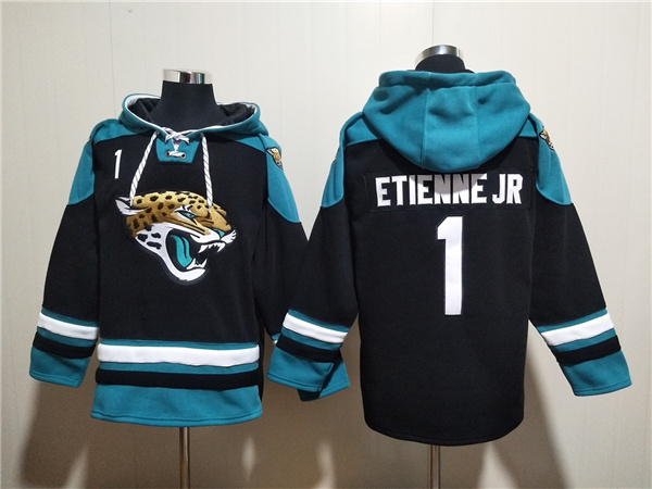 Men's Jacksonville Jaguars #1 Travis Etienne Jr. Black Ageless Must-Have Lace-Up Pullover Hoodie